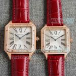 Swiss Clone Cartier Santos-Dumont Rose Gold Silver Diamond Bezel Watches